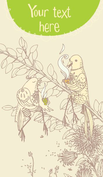 Pássaros, bebendo chá em um ramo
 - Vetor, Imagem