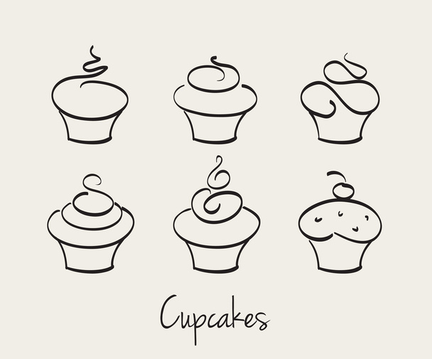 Cupcake set hand drawn vector - Vector, Image