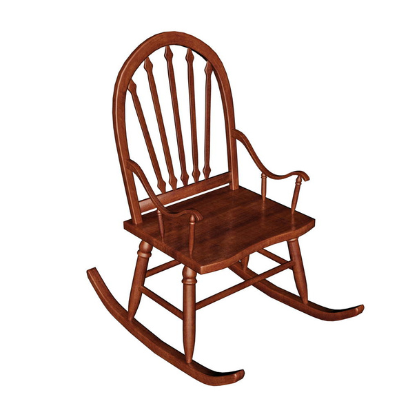 Brown wooden rocking chair isolated in white background - 3D render - Foto, Imagem