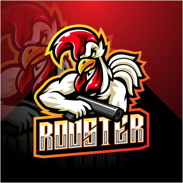 Rooster gunner esport mascotte logo ontwerp - Vector, afbeelding
