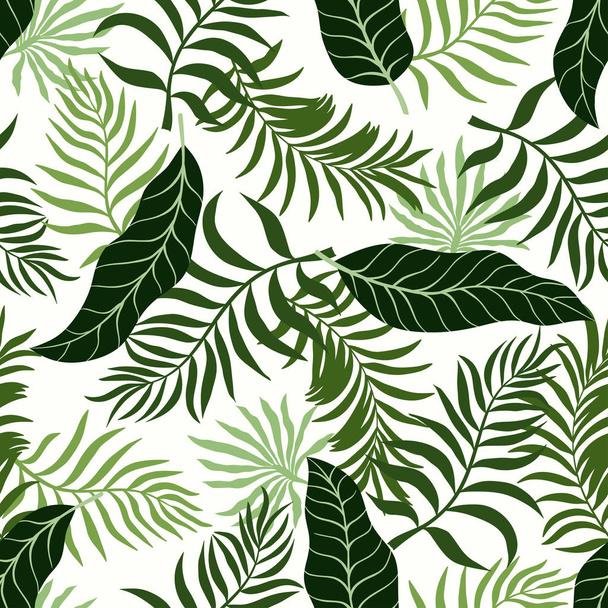 Fondo tropical con hojas de palma. Patrón floral sin costuras. Ilustración vectorial de verano. Estampado de selva plana - Vector, Imagen