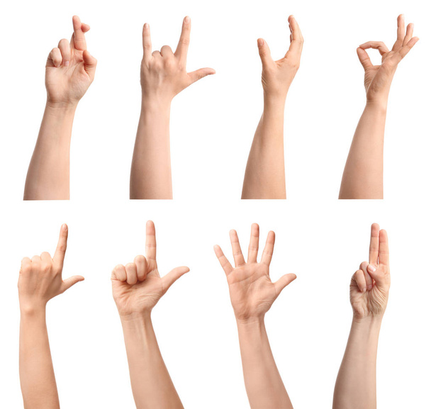 Gesturing female hands on white background - Photo, Image