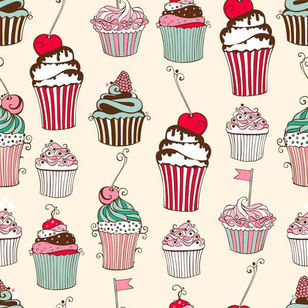 Seamless pattern with decorative cupcakes - Vector, imagen