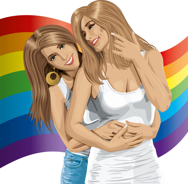 Векторная женская гей-пара, глядящая на камеру
 - Вектор,изображение