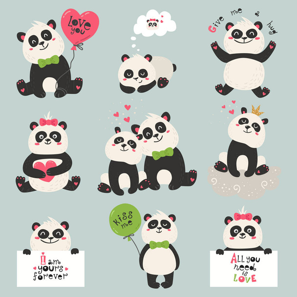 Set of cute panda bears - Вектор,изображение