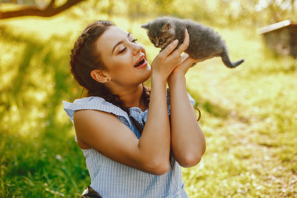 beautiful girl with cats - Photo, Image