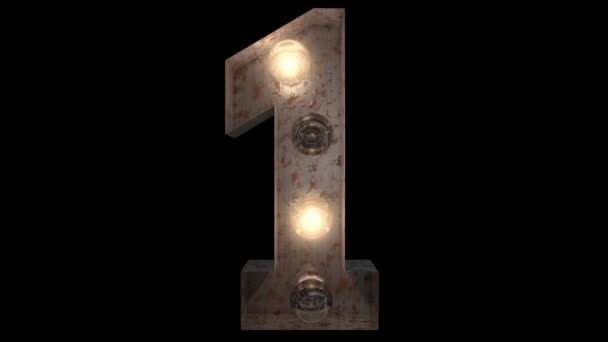 animated rusty steel blinking light bulb letters with 4 light animation loops and  alpha channel 1 - Footage, Video