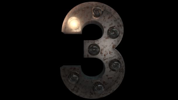 animated rusty steel blinking light bulb letters with 4 light animation loops and  alpha channel 3 - Video, Çekim