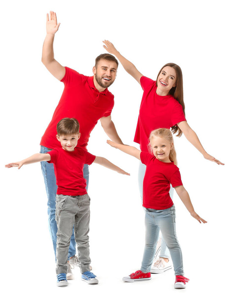 Portrait of happy family on white background - Foto, imagen