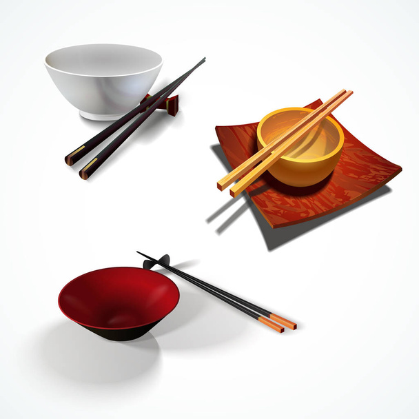 Vector set of rice bowl and chopsticks.  - Vector, Image