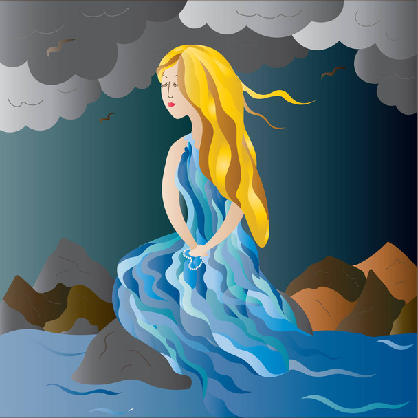 girl water on a stone vector graphic arts - Vektör, Görsel