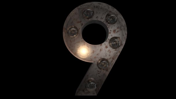 animated rusty steel blinking light bulb letters with 4 light animation loops and  alpha channel 9 - Footage, Video