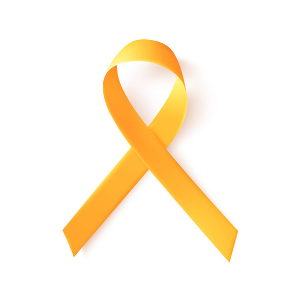Realistic gold ribbon. World childhood cancer symbol 15th of february. - Διάνυσμα, εικόνα