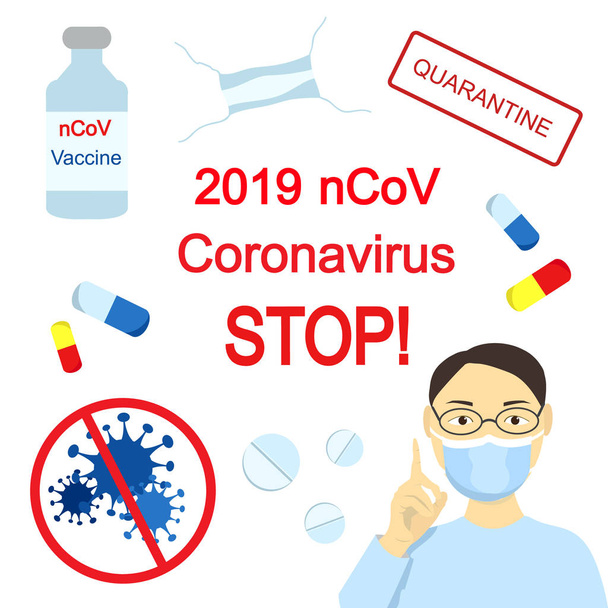 stop 2019-nCoV Novel Corona virus concept. Respiratory Syndrome from Wuhan city. - Vector, Image