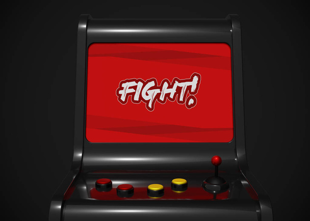 Arcade Machine Fight Screen Retro Gaming Style With Joystick and Buttons 3D Render - Fotografie, Obrázek