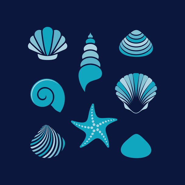 Simple colourful vector sea shells and starfish - Vector, Image