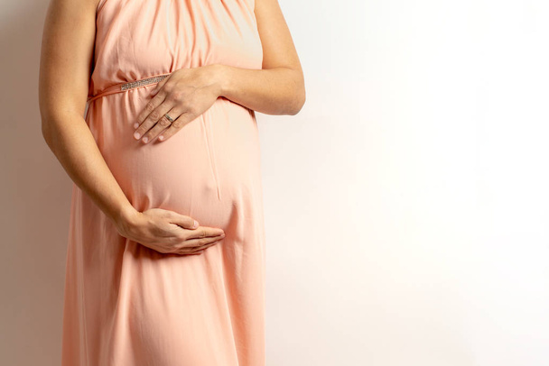 pregnant women holding her belly over an white background - Fotoğraf, Görsel