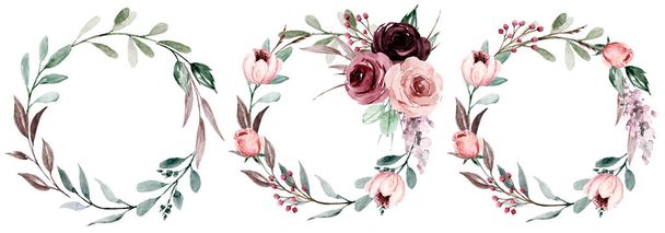 dekoráció koncepció virágkoszorúk, akvarell virágos klip művészet. - Fotó, kép