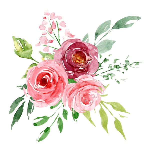 Bloemen aquarel, bloemen clip art, botanische samenstelling voor bruiloft of wenskaart - Foto, afbeelding