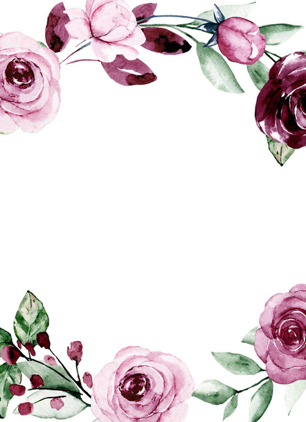 disegno bordo cornice floreale, con pittura ad acquerello fiori e foglie
 - Foto, immagini