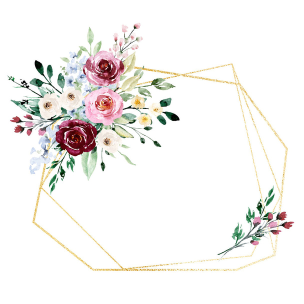 Bordo cornice in oro floreale con fiori ad acquerello, perfetto per matrimonio, compleanno, invito alla festa
 - Foto, immagini