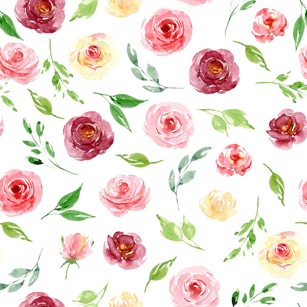 creative seamless watercolor drawing with floral elements, repeat background - Foto, afbeelding