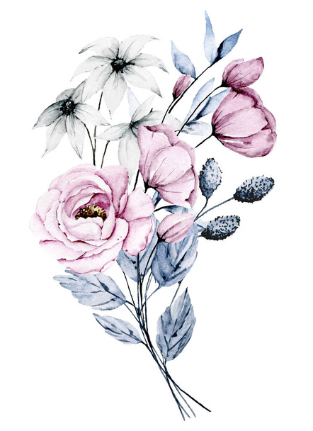 Flores acuarela, clip floral art, composición botánica para boda o tarjeta de felicitación
 - Foto, Imagen