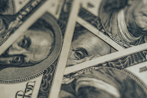 Close up Franklin's face on a one hundred dollar. American, US Dollars Cash Money background.	 - Valokuva, kuva