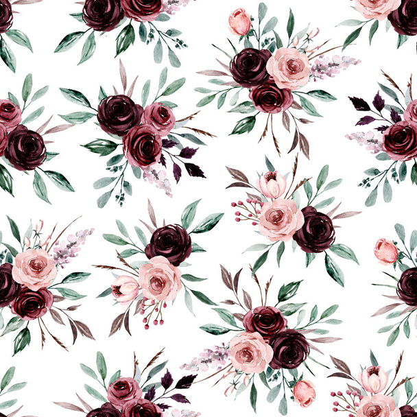 watercolor art drawing seamless pattern with floral elements - 写真・画像