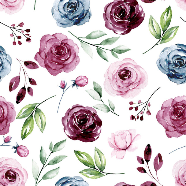 beautiful colorful roses, seamless watercolor pattern with flowers - Fotografie, Obrázek