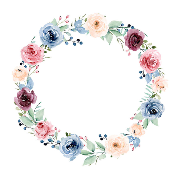 Wreath, flowers drawing, watercolor floral concept - Фото, изображение