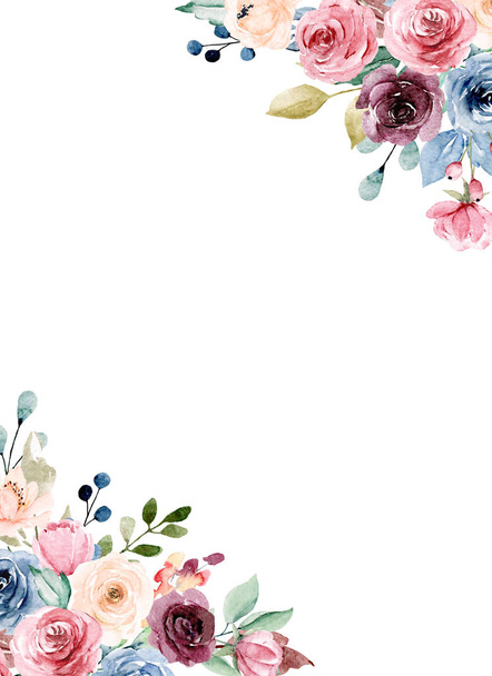 design de borda de moldura floral, com flores e folhas de pintura de aquarela
 - Foto, Imagem