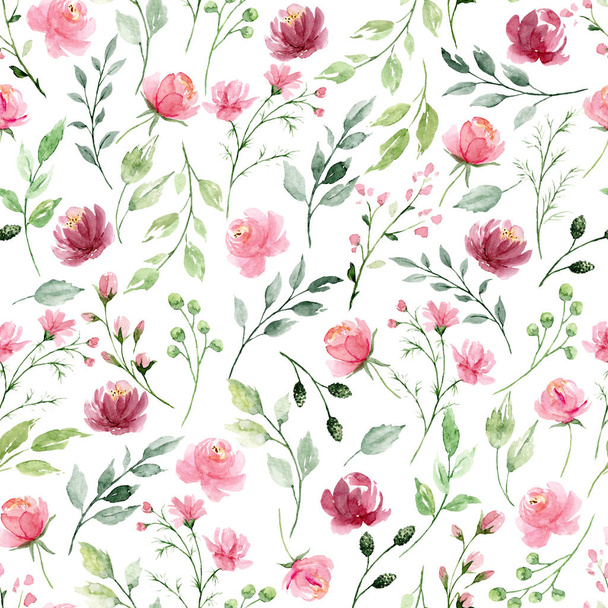 floral concept, seamless pattern with watercolor painting, repeat background - Photo, Image