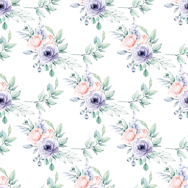 nahtloser Hintergrund, florales Muster mit Aquarellblumen. Textur der Stofftapete wiederholen - Foto, Bild