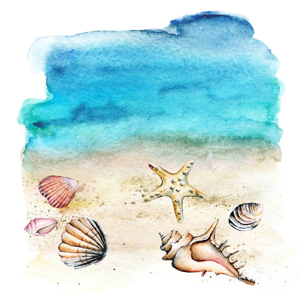 tengeri költség készült akvarell, művészeti dekoráció sablon - Fotó, kép