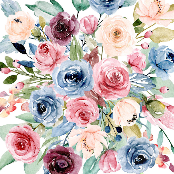 mooie bloemige compositie met aquarel geschilderde bloemen - Foto, afbeelding
