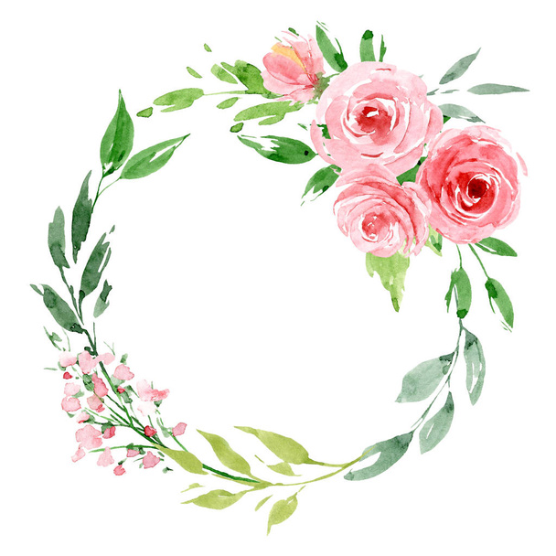 hand drawing, wreath with watercolor flowers, floral art design - Photo, Image