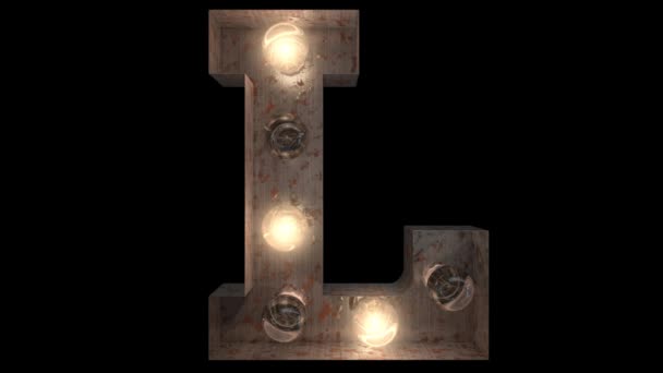 animated rusty steel blinking light bulb letters with 4 light animation loops and  alpha channel L - Footage, Video