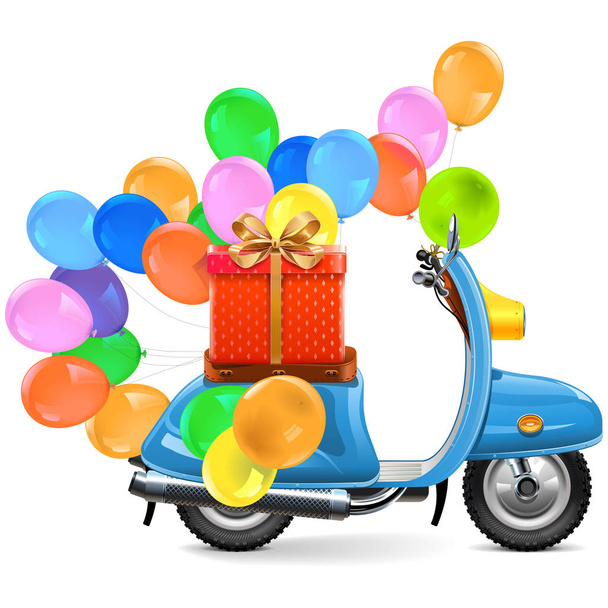 Vector Scooter with Balloons and Gift - Vetor, Imagem