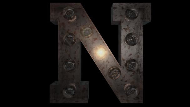 animált rozsdás acél villogó izzó betűk 4 fény animációs hurkok és alfa csatorna N - Felvétel, videó
