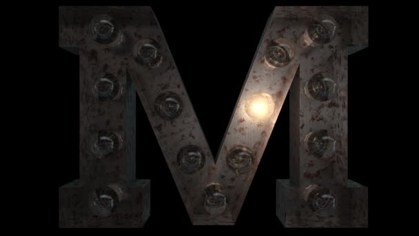 анімовані іржаві сталеві блимаючі літери лампочки з 4 світловими анімаційними петлями та альфа-каналом M
 - Кадри, відео