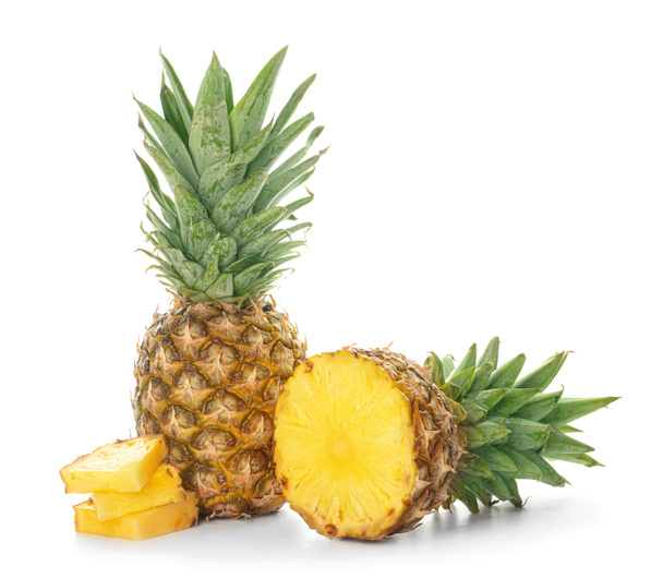 Fresh ripe pineapples on white background - Fotó, kép