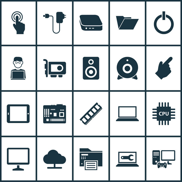Digital icons set with notebook, mini PC, printing machine and other forefinger elements. Isolated illustration digital icons. - Photo, Image