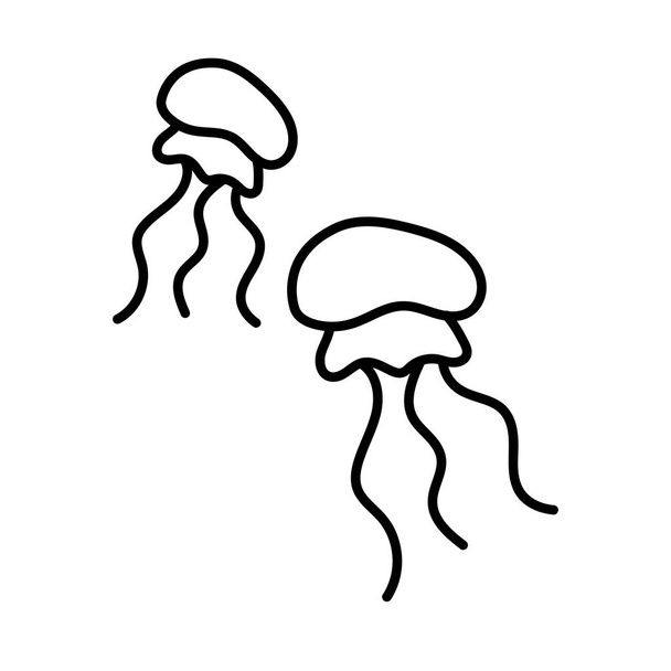 Medusas. Icono de línea dibujada a mano. Esquema de un concepto de pez aislado sobre un fondo blanco. Elemento marino. Ilustración vectorial
 - Vector, Imagen