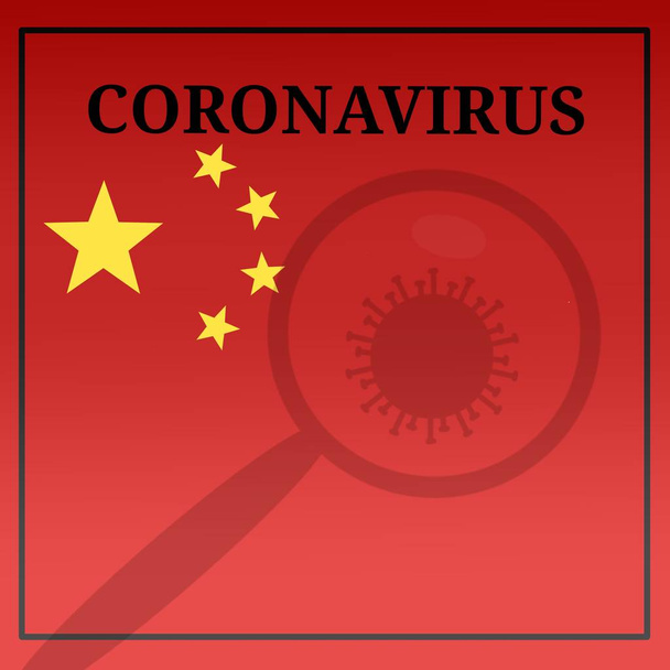 Na czerwonym tle gwiazdy flagi Chin - również słowo koronawirus, kopia miejsca na tekst. - Zdjęcie, obraz