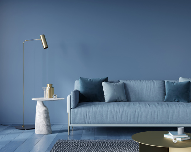 Wohnzimmer in monochromblau  - Foto, Bild