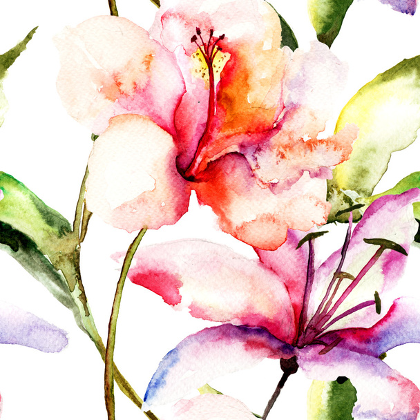 Seamless wallpaper with Lily flowers - Zdjęcie, obraz