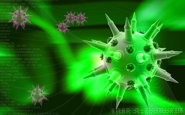 Digital illustration of  Flu virus in colour  background 	 - Foto, afbeelding