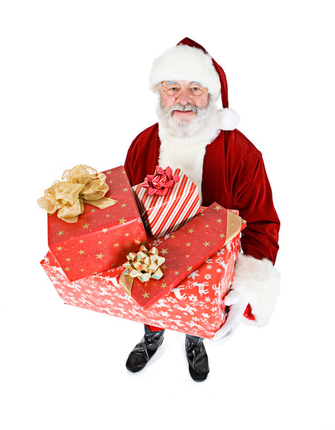 Santa: Santa Holds Stack of Gifts - Zdjęcie, obraz