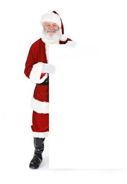 Santa: Santa Standing Behind White Card - Foto, immagini